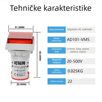 Voltmetar AC 60-500V, veliki digitalni zaslon, LED indikator, Kaige