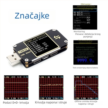 USB mjerni uređaj za napetost i struju FNB38 za testiranje protokola brzog punjenja QC4+, PD3.0, 2.0 PPS (4-24V)