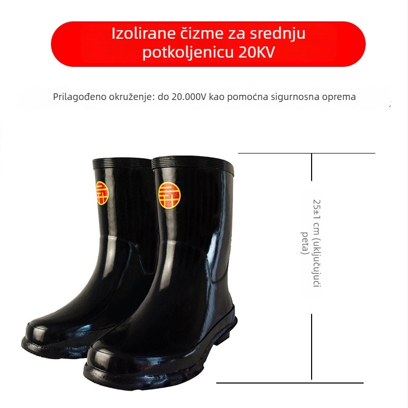 Izolirane čizme za kišne uvjete za električare, muškarci – guma, niski gornji dio, 20 kV izolacija, protuklizno