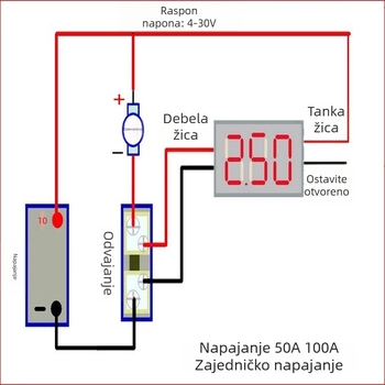 DC ampermetar s digitalnim zaslonom, raspon 1A, 10A, 50A, 100A, precizno podešavanje