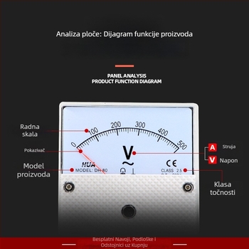 DH-80 analožni ampermetar i voltmetar za izmjeničnu struju, raspon 1A-50A, 30/5-3K/5