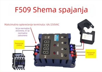 F509 AC digitalni ampermetar s prikazom, alarmom za gornju i donju granicu struje, relej za mjerenje struje s kašnjenjem, AC diferencialno mjerenje, 220V