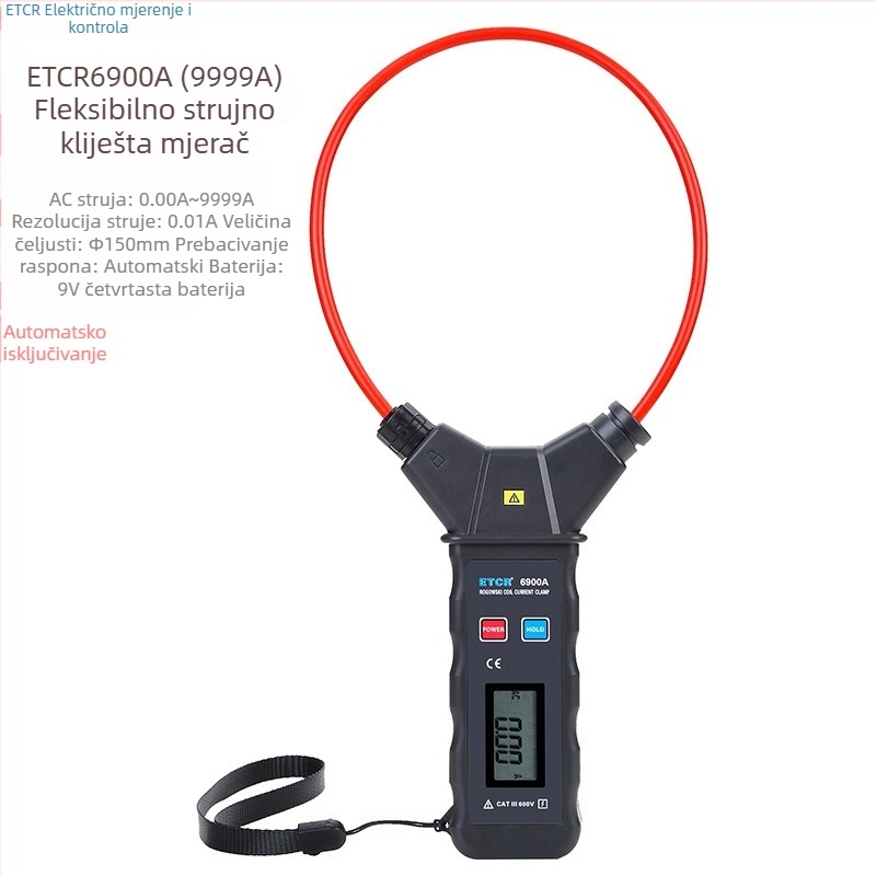 ETCR6900A Fleksibilni kleštni ampermetar visokog strujnog opterećenja, 9999 A AC, čeljust 200 mm