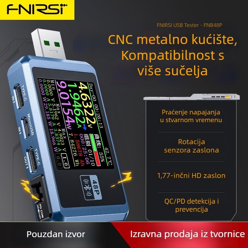 FNIRSI-FNB48P USB DC punjač detektor i ampermetar za mjerenje napona i struje, test snage brzog punjenja