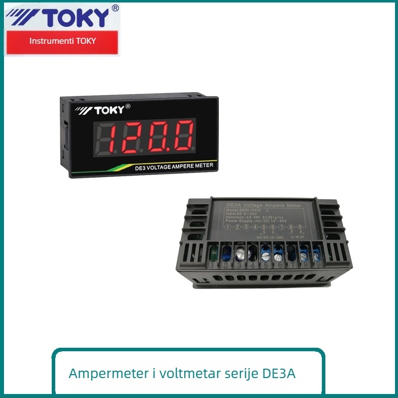 TOKY digitalni ampermetar DE3A-DA1/DA2/AA/DA5, raspon mjerenja 0-1999, točnost ±0,5%F.S, napajanje 10-30V