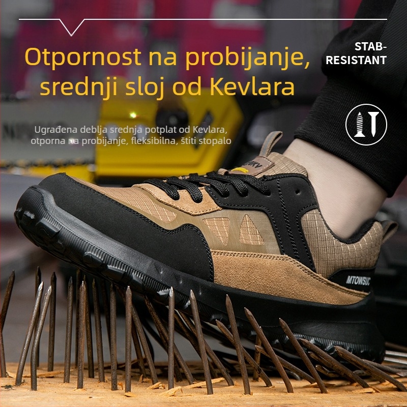 Muške sigurnosne cipele s izolacijom i čeličnim prstom, prozračne, otporne na udarce i perforaciju, gornji dio od velurovog Oxford materijala, niski kroj