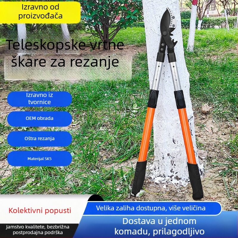 Teleskopske škare za podrezivanje grana za voćke, SK5 čelik, snažan rez