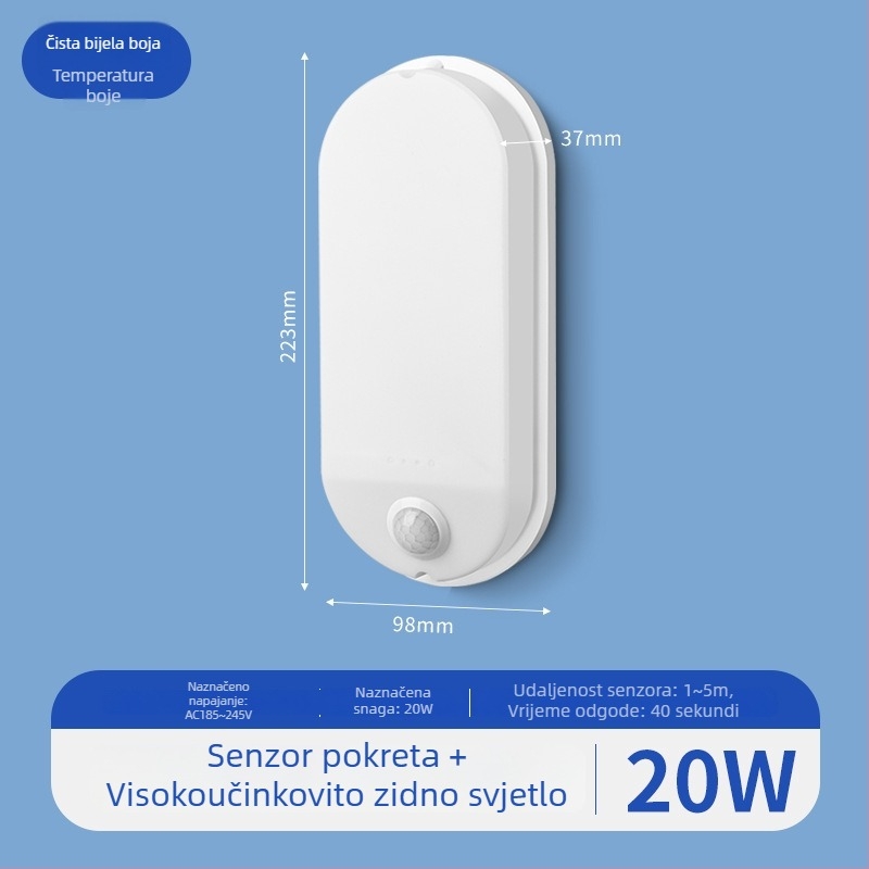 Vanjska zidna svjetiljka – jednostavan stil; kućište od PC-a; SMD pakiranje; 220V; kontinuirano svjetljenje 16–24 sata