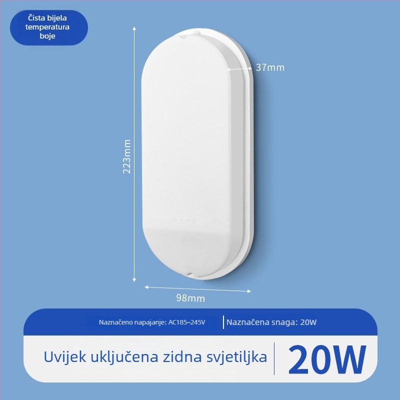 Vanjska zidna svjetiljka – jednostavan stil; kućište od PC-a; SMD pakiranje; 220V; kontinuirano svjetljenje 16–24 sata