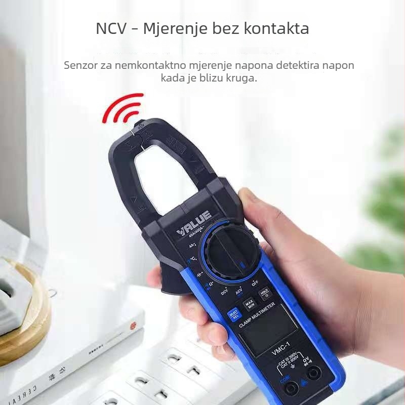 Overflight klamp mjerač, univerzalni digitalni ampermetar za klima uređaje, mjeri AC/DC napon, kapacitetu i temperaturu, digitalni zaslon