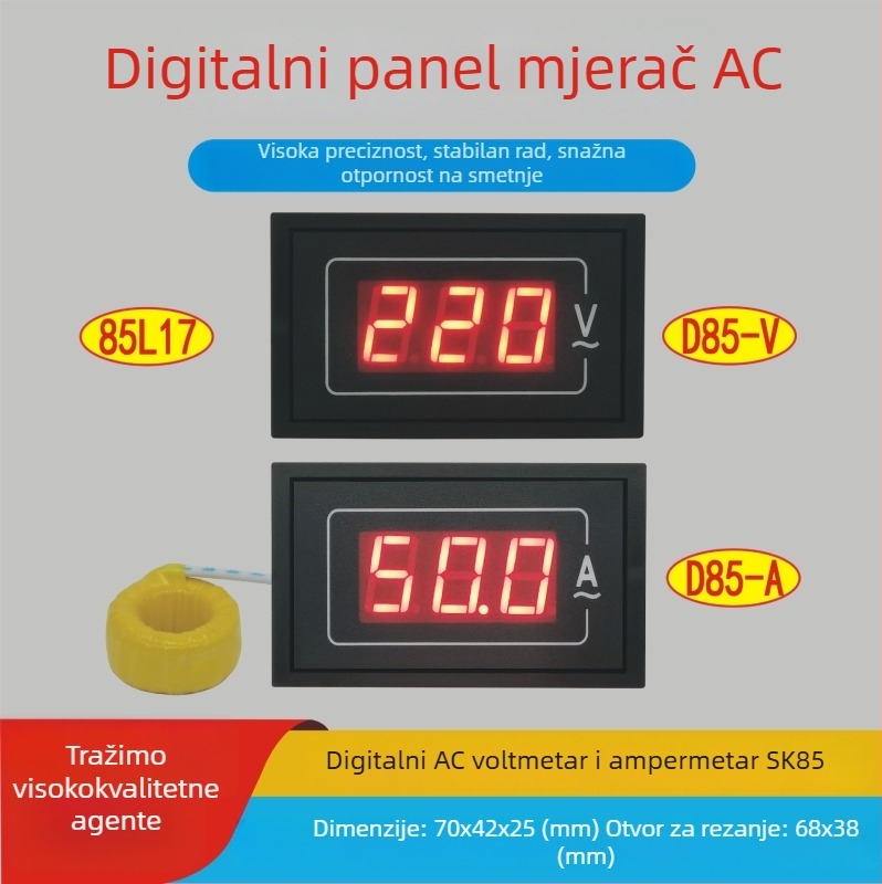 AC voltmetar i ampermetar, visokoprecizan digitalni prikaz, 110V/220V/380V, trifazni instrument