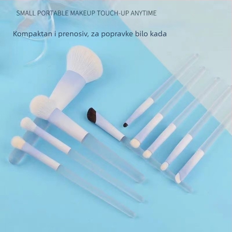 Set od 10 makeup kistova, sintetička vlakna, plastične drške, kratke drške, za početnike