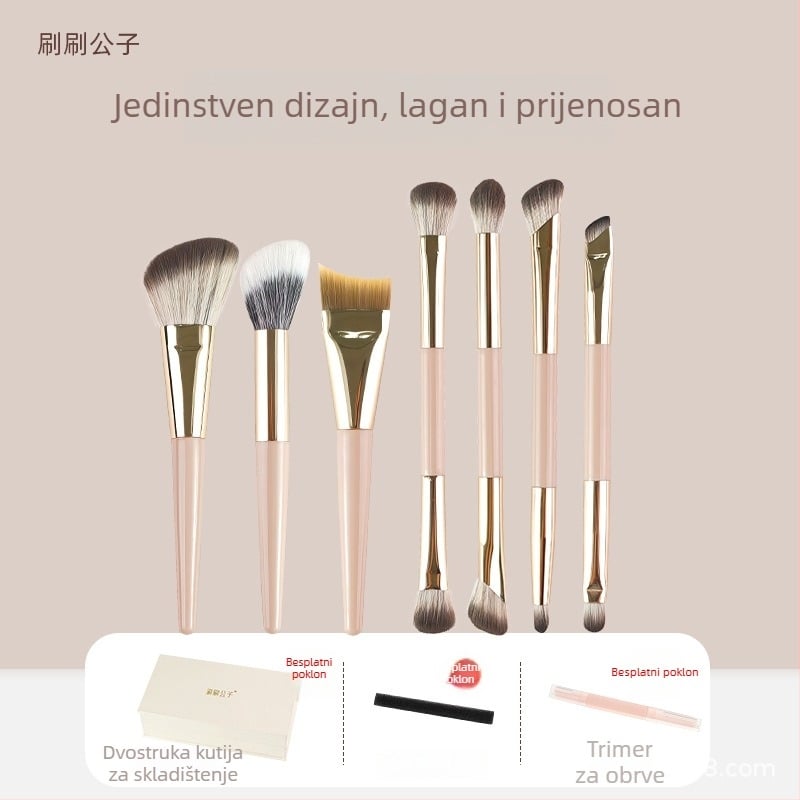 Sklopivi set od 7 četkica za šminkanje s dvostrano završnim četkama za fondacije, konturnu četku, četku za sjenilo, nosa konturnu četku i stippling četku, prenosno