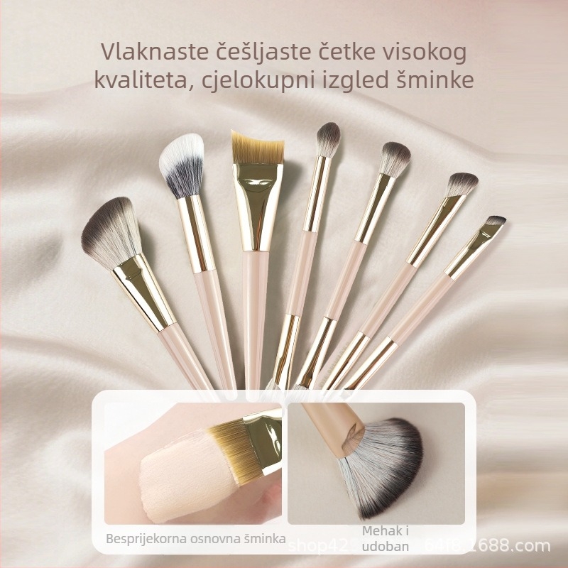 Sklopivi set od 7 četkica za šminkanje s dvostrano završnim četkama za fondacije, konturnu četku, četku za sjenilo, nosa konturnu četku i stippling četku, prenosno