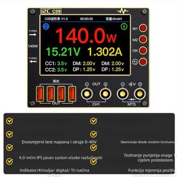 I2C C09 ampermetar s valovitim tokom, digitalni zaslon, otkrivanje punjenja, mjerenje napona, paket od 2 komada