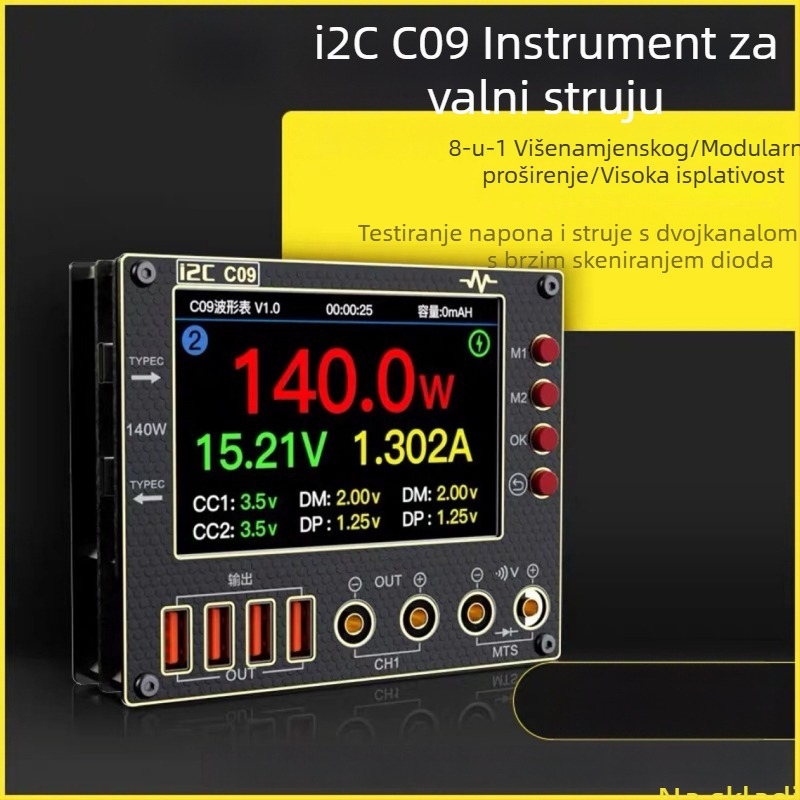 I2C C09 ampermetar s valovitim tokom, digitalni zaslon, otkrivanje punjenja, mjerenje napona, paket od 2 komada