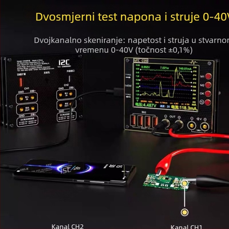 I2C C09 ampermetar s valovitim tokom, digitalni zaslon, otkrivanje punjenja, mjerenje napona, paket od 2 komada