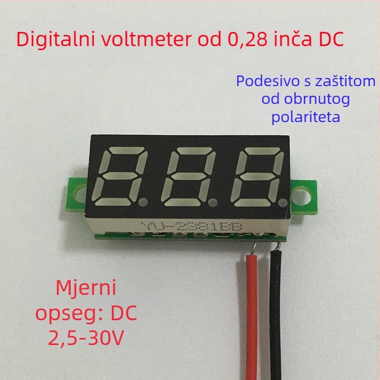 0,28-inčni digitalni DC voltmetar modul, LED zaslon 12V, dvovodični, raspon 2,5–30V
