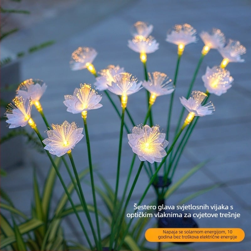 Solarna vanjska rasvjeta za vrt s cvijetom od optičkog vlakna, IP65, LED 5W, 1,2V, 6–12 sati rada