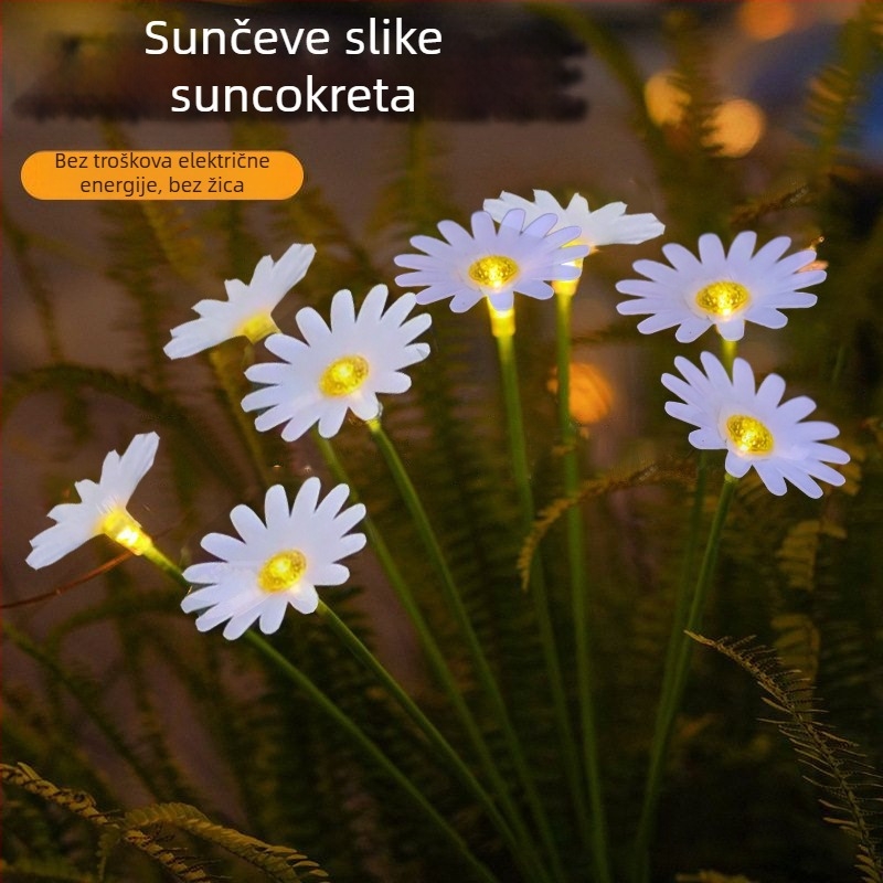 Solarna vanjska rasvjeta za vrt s cvijetom od optičkog vlakna, IP65, LED 5W, 1,2V, 6–12 sati rada