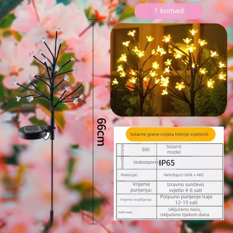 Solarna vanjska rasvjeta za vrt s cvijetom od optičkog vlakna, IP65, LED 5W, 1,2V, 6–12 sati rada