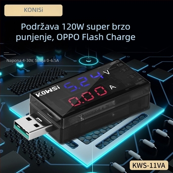KWS-11VA Digitalni USB tester s voltmetrom i ampermetrom — max. 6,5 A, 120 W
