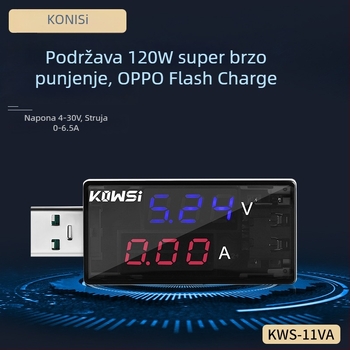 KWS-11VA Digitalni USB tester s voltmetrom i ampermetrom — max. 6,5 A, 120 W