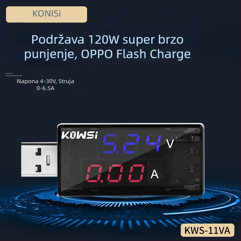 KWS-11VA Digitalni USB tester s voltmetrom i ampermetrom — max. 6,5 A, 120 W