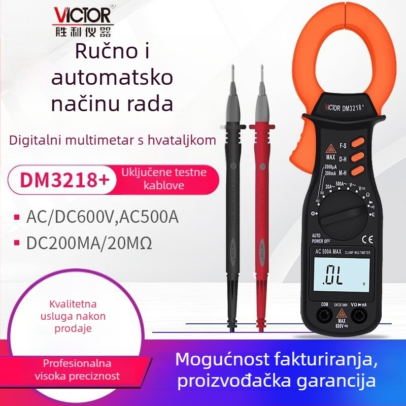 Victor DM3218 klempni multimetar, AC struja do 500 A, napon do 600 V, otpor do 20 mΩ