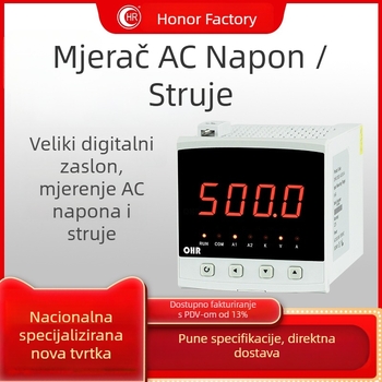 Digitalni voltmetar i ampermetar za izmjeničnu struju s digitalnim zaslonom; raspon mjerenja 0.0–500.0 V; 0.03–5.00 A; preciznost ±0.2%; RS485/RS232 komunikacija; napajanje 100–240 V AC/DC; model OHR-C200A-I-X/X-A