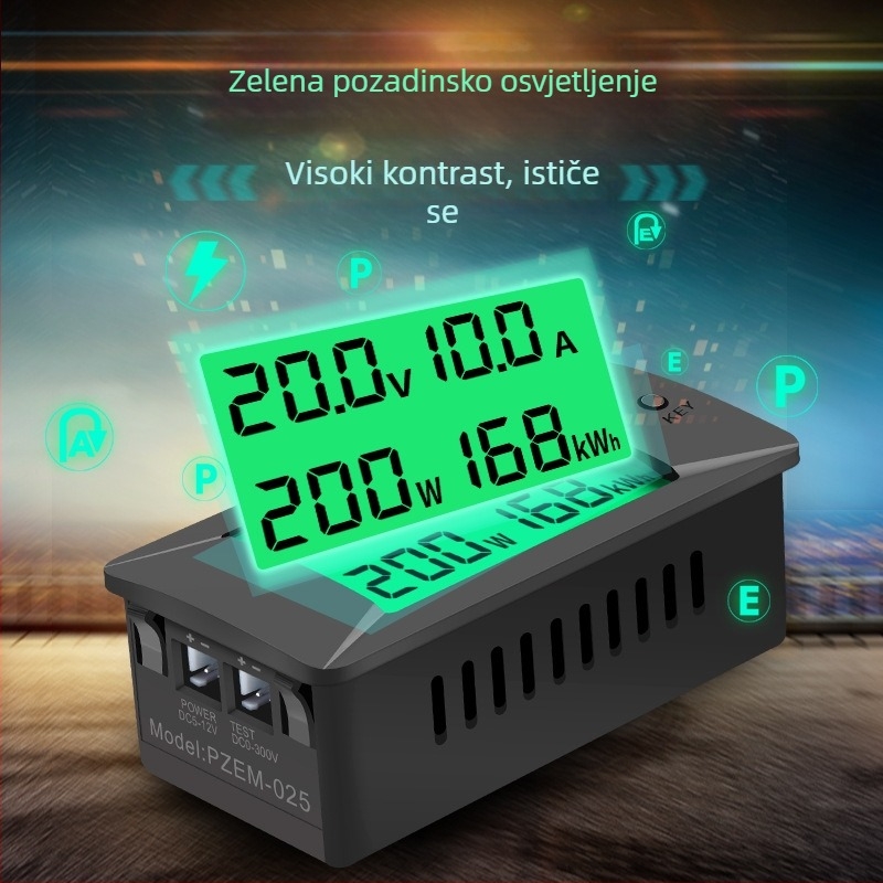 Peacefair digitalni mjerač napona i struje s LCD zaslonom, višenamjenski mjerač potrošnje energije, model Pzem-025, 0–300 V, točnost 1%