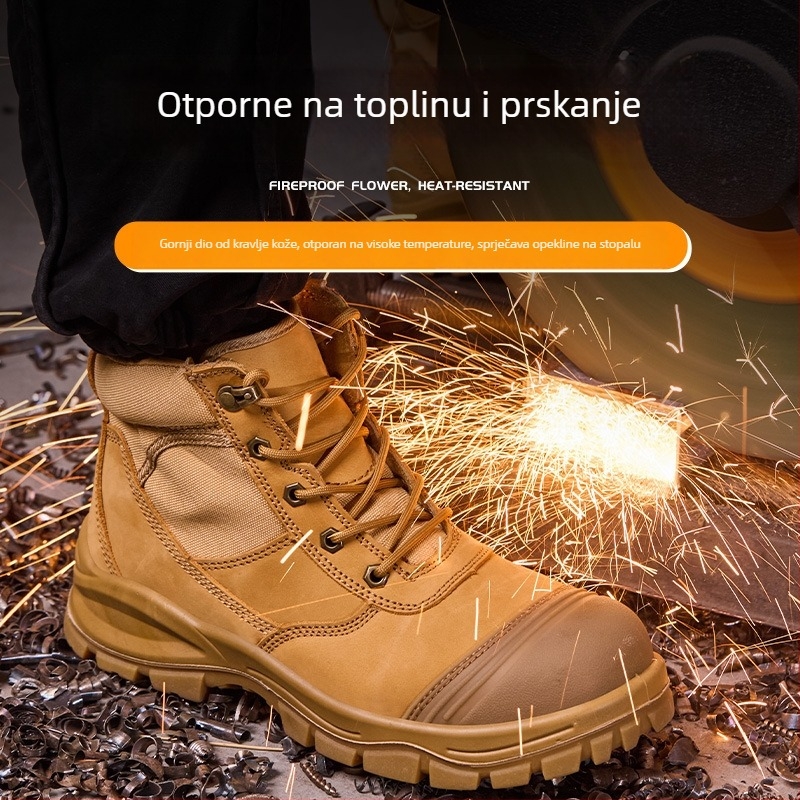 Muške sigurnosne cipele s čeličnim prstom, otpornost na udarce i probijanje, gornji dio od nubuk kože, gumeni potplat
