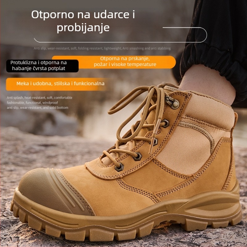 Muške sigurnosne cipele s čeličnim prstom, otpornost na udarce i probijanje, gornji dio od nubuk kože, gumeni potplat