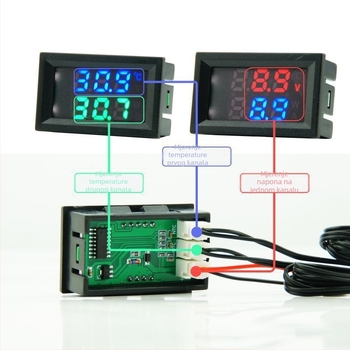 DC dvostruki zaslon mjerni uređaj za temperaturu i napon s izmjenjivim očitanjem temperature, izravno napajanje 4–30V