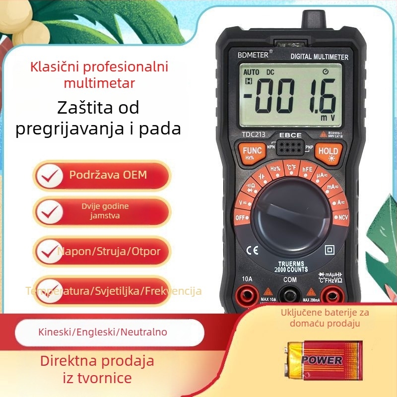 Prijenosni univerzalni visokoprecizni digitalni multimetar s pametnim tipkama, automatskim digitalnim prikazom i zaštitom od izgaranja