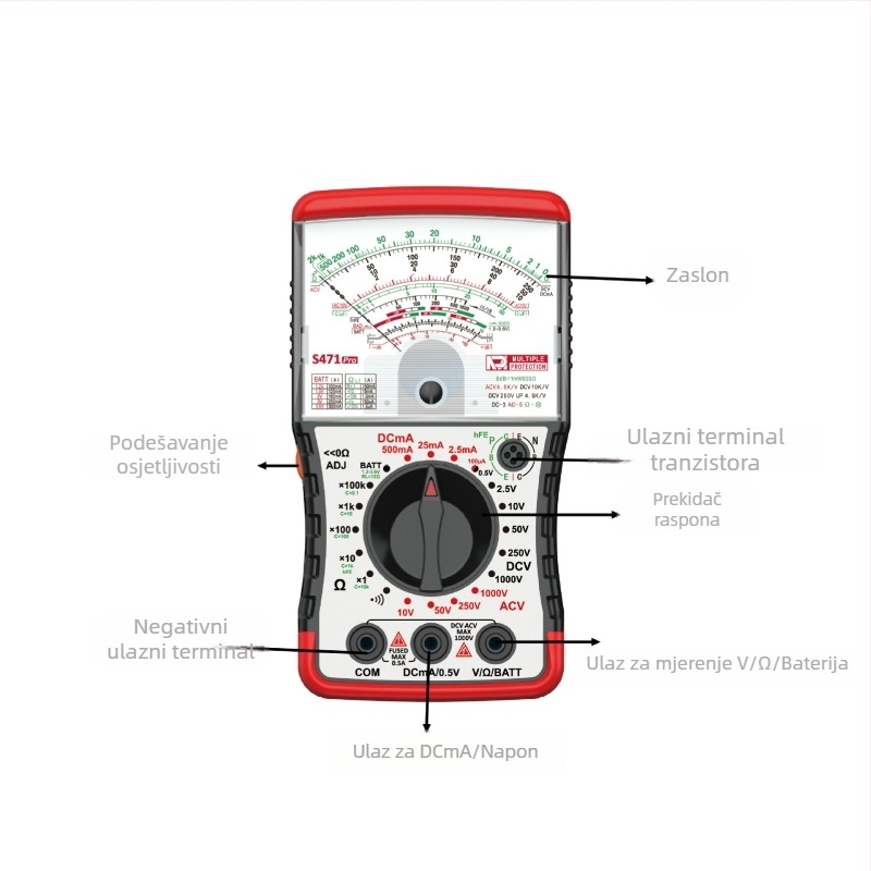 Analogni multimetar S471 s testom kontinuiteta, mjerenje kapaciteta i HFE