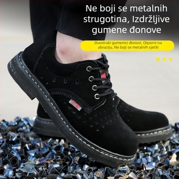 Sigurne radne cipele s čeličnim prstom, zaštita od udara i perforacije, otporne na visoke temperature, prozračan goveđe kože gornji dio, niskoprofilni dizajn