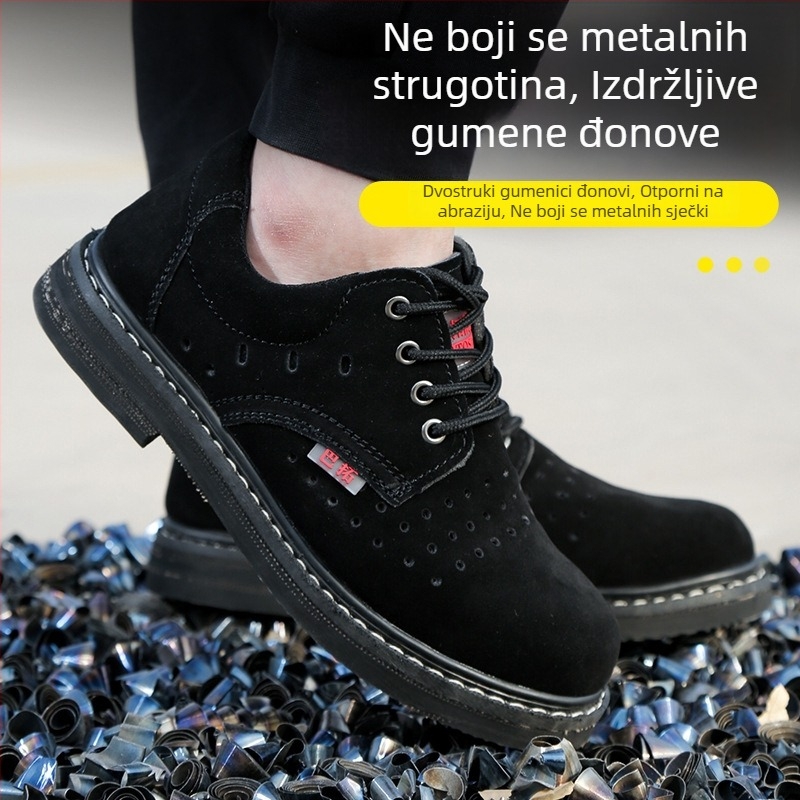 Sigurne radne cipele s čeličnim prstom, zaštita od udara i perforacije, otporne na visoke temperature, prozračan goveđe kože gornji dio, niskoprofilni dizajn