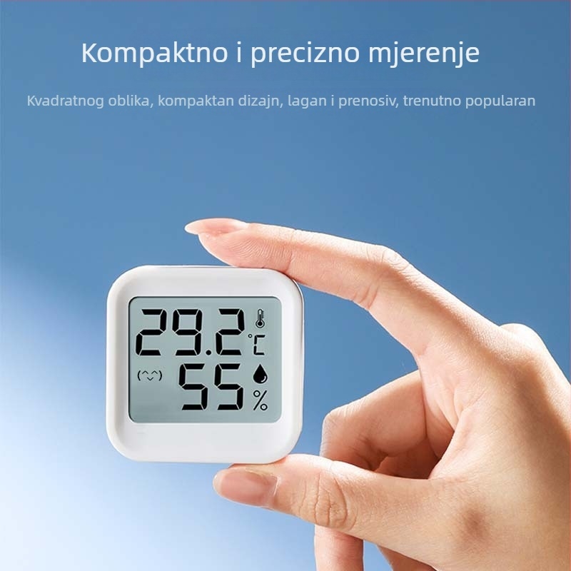 Mini unutarnji digitalni termometar-higrometar sa zaslonom osmijeha, ugrađena baterija, visoka preciznost, temperatura ±0.5°C, vlaga ±3%