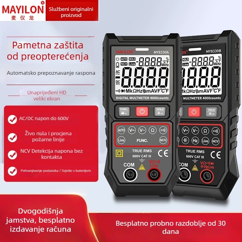 MAYILON MY8330 serija pametnog multimetra s tehnologijom anti-burn 4000 i automatskom identifikacijom napona i otpora