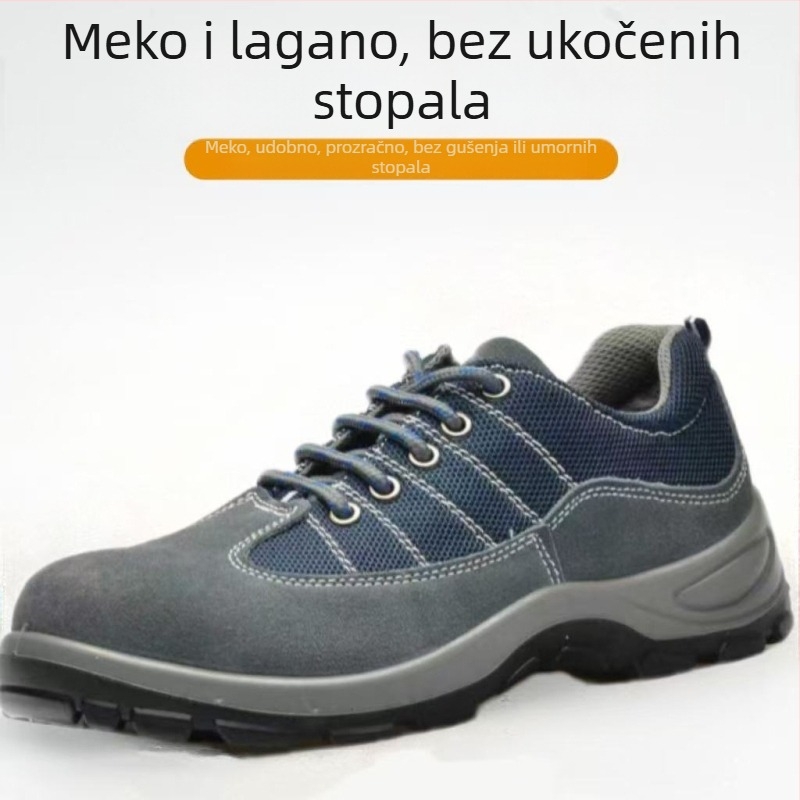 Muške zaštitne radne cipele, prozračne, otporne na udarce i probijanje, lagane, velur koža, čelična kapica