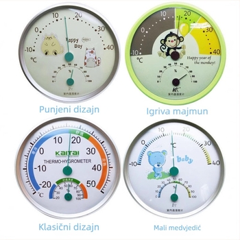 Mjerac temperature u prostoru — za vješanje ili stolno postavljanje, rezolucija 1°, bez baterija