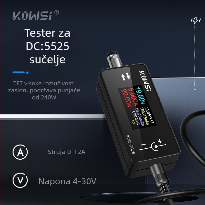 KWS-DC28 Detektor Punjenja s 12A Visokim Strujnim, DC5525 Sučelje, Voltmetar i Wattmetar