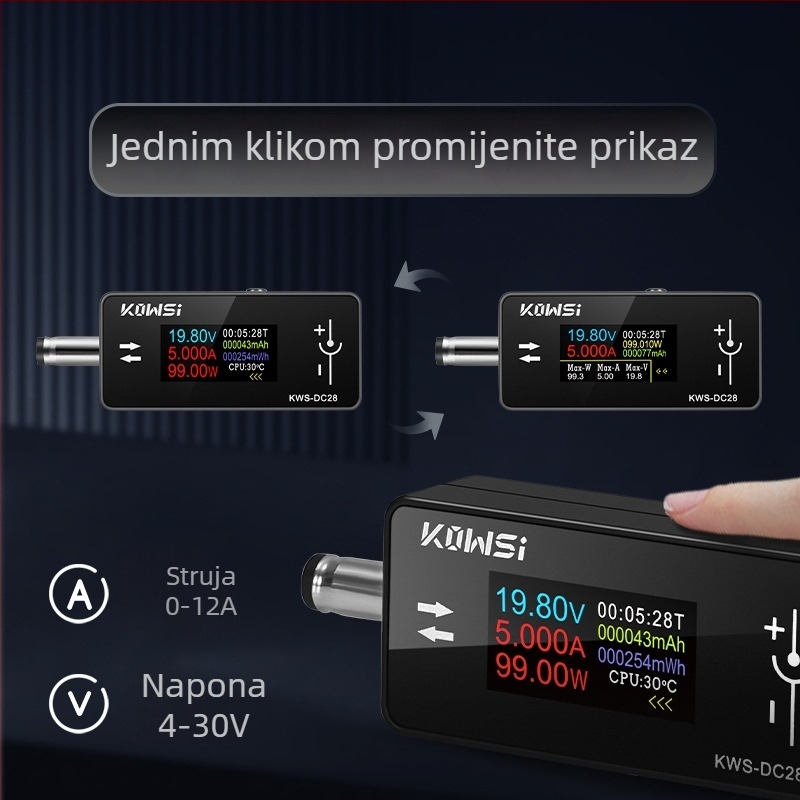 KWS-DC28 Detektor Punjenja s 12A Visokim Strujnim, DC5525 Sučelje, Voltmetar i Wattmetar
