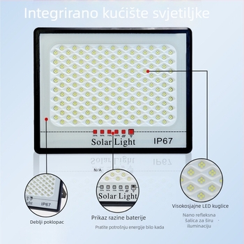 Vanjski solarni LED reflektor, IP67 vodootporan, 12–16 sati rada, 3.2V, upravljanje svjetlom