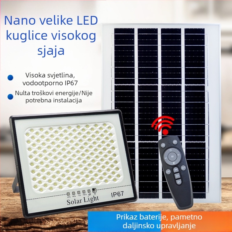 Vanjski solarni LED reflektor, IP67 vodootporan, 12–16 sati rada, 3.2V, upravljanje svjetlom
