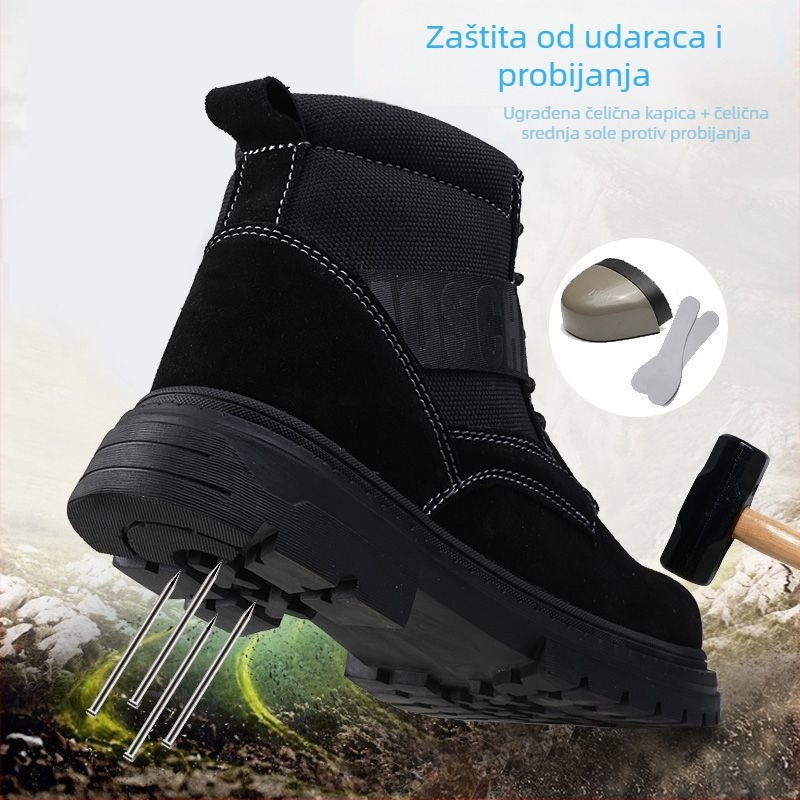 Cipele za sigurnost na radu - srednje visoke, čelični prst, velur od goveđe kože, zaštita od udara, zaštita od perforacije