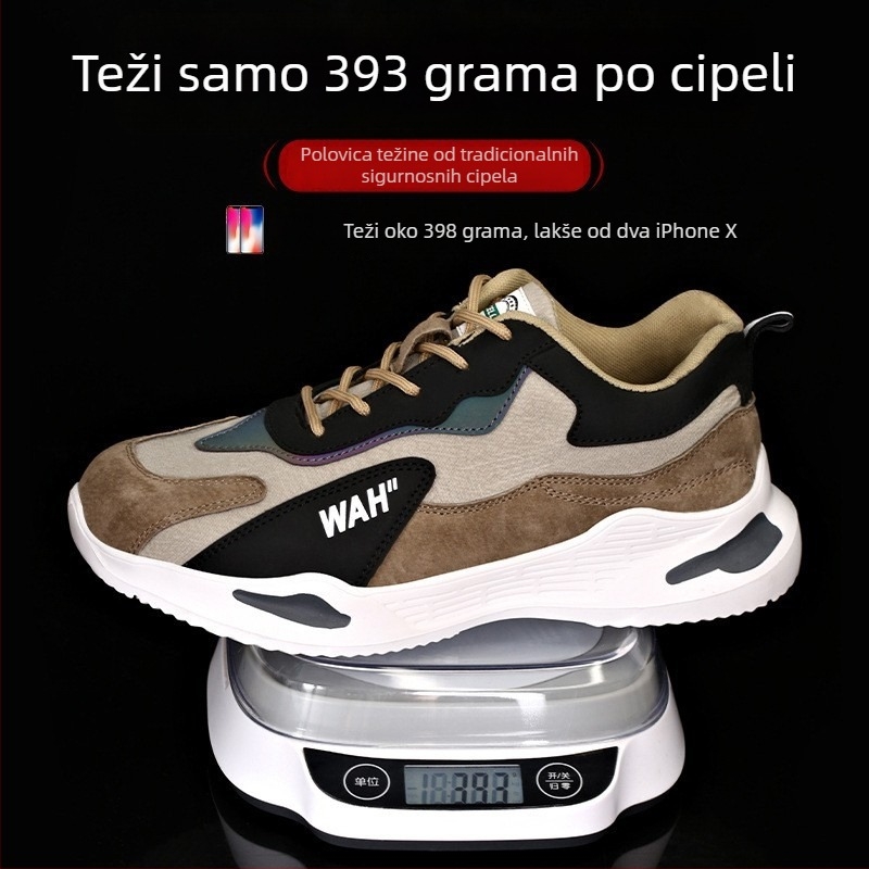 Sigurne radne cipele s čeličnom prstom, gornji dio od svinjske kože, niski profil, prozračne, otporne na probijanje i klizanje