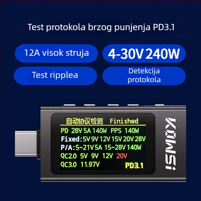 KWS-X1 protokolni detektor, ampermetar i voltmetar, Type-C tester, mjerač snage