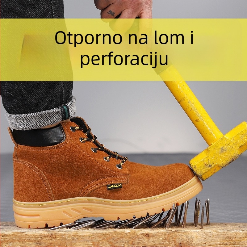 Sigurne radne cipele s visokim gornjim dijelom, čelična zaštita prstiju, koža suede, protiv udara i probijanja